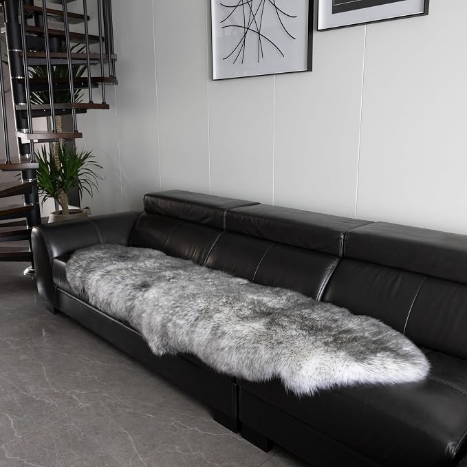 Sheepskin Rug, Fluffy Shag Area Rug, Super Soft 24” x 72“ Sheepskin Hair Rug, Silver Grey Pile Rug, Decorative Throw Rugs for Bedrooms, Children's Rooms, Living Rooms (Silver Grey, 24" x 72")