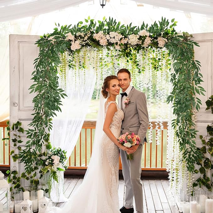 RECUTMS 4Pcs Artificial Willow Leaves Vine Twigs 5.7Ft Silk Willows Leaf Ivy Garland Faux Greenery Ivy Plant Decor for Indoor Outdoor Wedding Jungle Beach Birthday Party Garden Table Spring Summer