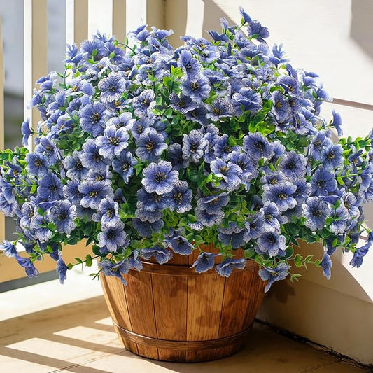 Grunyia 20 Bundles Artificial Flowers for Outdoors, UV Resistant Fake Plants Flowers Greenery Shrubs Plants for Decoration Outside Plants Hanging Planter Home Garden Decor (Blue)