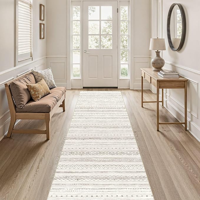 cotiled Hallway 2.6x8 Runner Rugs: Washable Boho Rugs with Non Slip Backing Large Soft Indoor Low Pile Carpet for Living Room Bedroom Farmhouse Dining Room Lightweight Home Decor Brown