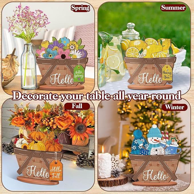 42 Pcs Small Interchangeable Flower Basket Memorial Day Decor Holiday Seasonal Sign Wood Rustic Farmhouse DIY Hanging Drop July 4th Home Office Desk Accessories Tiered Tray Decoration Gift