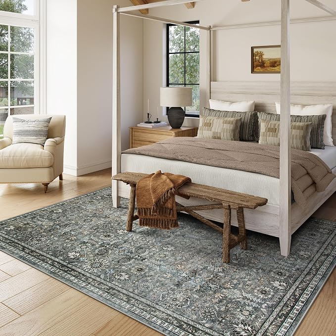 Lahome Grey Green Moody Living Room Rug, Dark 8x10 Washable Area Rug | Soft Pet Friendly Stain Resistant Floor Carpets for Bedroom Dining Room