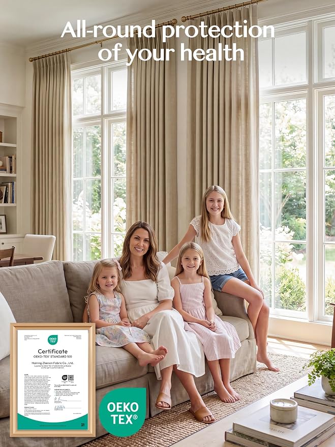Liz Pinch Pleated Linen Curtains Light Filtering Curtains for Living Room, Farmhouse Window Curtains for Bedroom, Modern Drapes with Hooks and Rings, 90 Inches Long, Burlywood Birch, 2 Panels Set