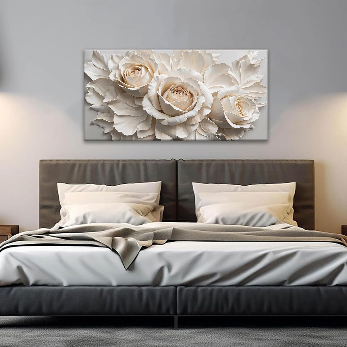 QSQ Canvas Art Wall Decor Print Paintings White Flower Wall Art Prints Pictures Decor Ready To Hang Pictures For Bedroom Bathroom Office Kitchen Home Decoration 20" × 40"