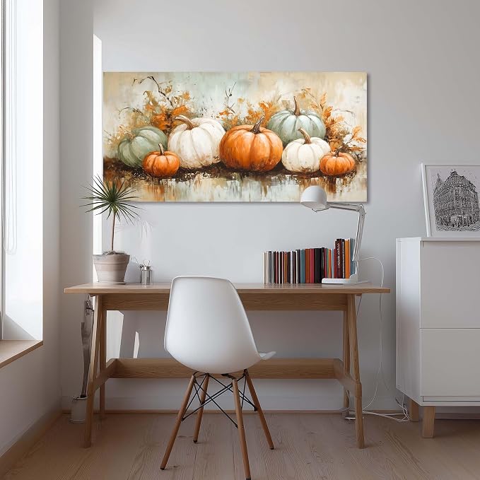 Ggaafet Autumn Pumpkin Wall Art for Living Room Canvas Oil Painting Prints Beautiful Fall Still Life Art Deco Retro Rustic Artwork Office Bedroom Farmhouse Dining Room Decor Large