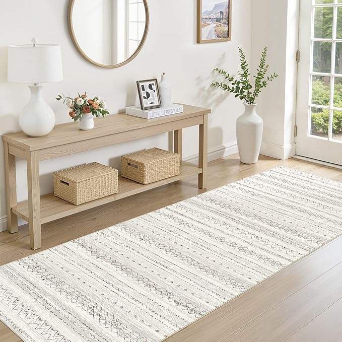 cotiled Hallway 2.6x8 Runner Rugs: Washable Boho Rugs with Non Slip Backing Large Soft Indoor Low Pile Carpet for Living Room Bedroom Farmhouse Dining Room Lightweight Home Decor Brown
