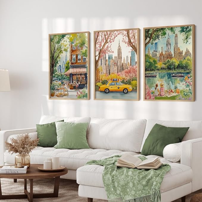 SYYANKK Watercolor New York City Wall Art NYC Canvas Wall Decor NYC Painting New York Landmarks Poster Travel Wall Art Central Park Artwork for Bedroom Living Room 16x24 Inch Unframed Set of 3