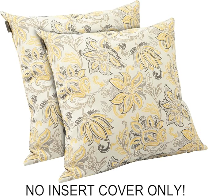 FUNHOME Waterproof Outdoor Throw Pillow Covers Set of 2,Home Decor for Garden Patio Furniture,Couch,Sofa 18 x18 Inch Decorative Pillows Cover Only,NO Insert(Yellow Flower)