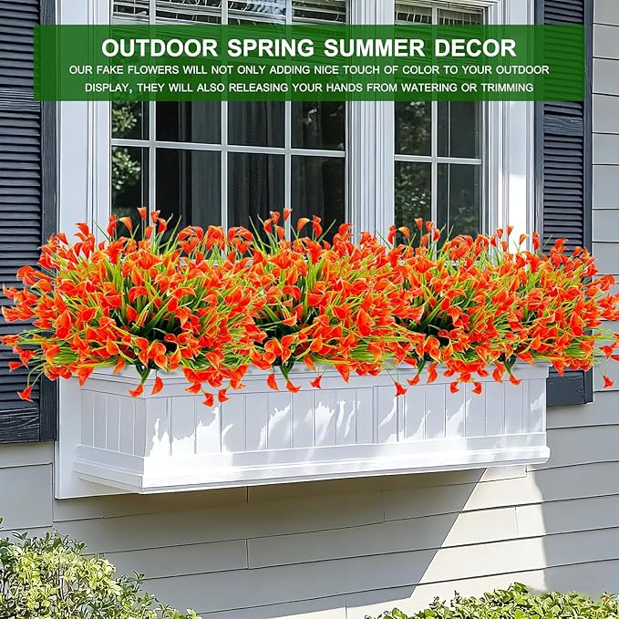 TURNMEON 12 Bundles Calla Lily (240 Heads) Artificial Flowers for Outdoors, Fake Plants UV Resistant Faux Plastic Fake Flowers for Indoor Home Porch Yards Spring Summer Cemetery Decor(Orange Red)