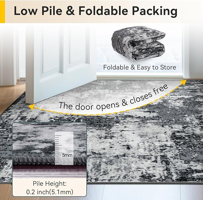 RELEANY Washable Area Rugs 2'6''x10 Non-Slip Modern Abstract Soft for Living Room Entryway Bedroom Nursery, Print Pattern, Black Navy Blue Gray