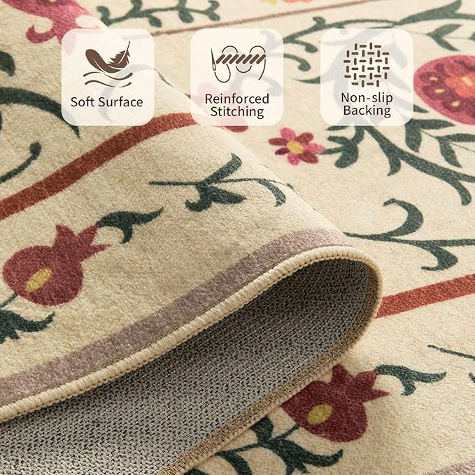 Rugxara Door Mat Floral Entryway Rug, Washable Samll 2x3 Rugs, Boho Yellow Front Door Mats, Non Slip & Low Pile Throw Accent Carpet for Indoor Entrance, Bathroom and Kitchen(Yellow 2x3ft)