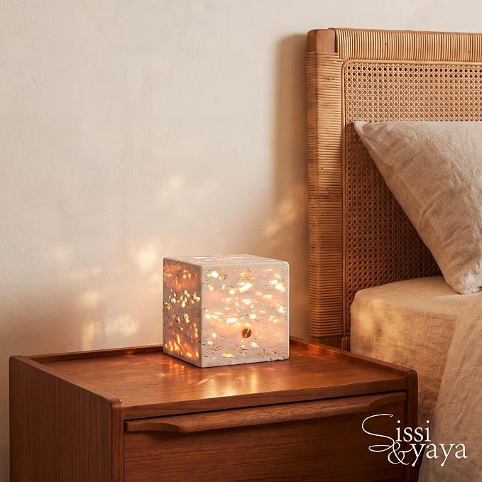Sissi & yaya Marble Mood Light, Three Color Dimmable LED Accent Light, Natural Quality Travertine, Nightstand and Home Decor, Holiday Gift, Special Occasion. (Square Lamp - Square)