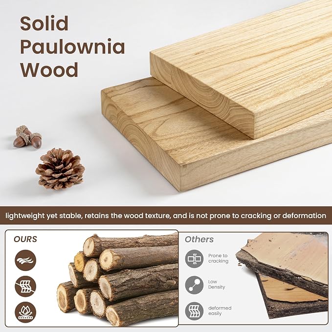 fuqing Natural Wood Floating Shelves - 48 Inch Wide x 9.3 Inch Deep x 1.6 Inch Thick Wood Wall Shelves Set of 1 - Natural Wooden Shelves for Room Decor & Storage