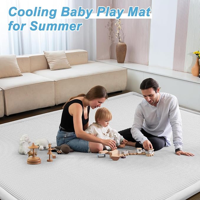 Baby Play Mat for Floor Tummy Time Nursery Rug Muscle Area Rug Playroom Rug 79x110" Elastic Foam 1.3" Thick Crawling Mat for Babies,Toddlers, Infants,Kids(Plaid Light Grey)