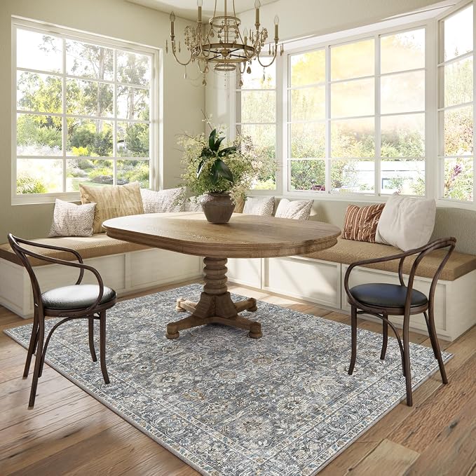 Washable Rugs for Living Room: 5x7 Area Rugs for Bedroom Ultra Soft Non-Slip Stain Resistant Vintage Boho Large Carpet for High-Traffic Dining Room - Farmhouse Decor