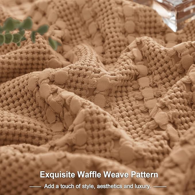 PHF 100% Cotton Waffle Body Pillowcase with Zipper, 1 Pack 20" x 54" Soft Skin-Friendly Pillow Sham, No Filling, Aesthetic Woven and Breathable Waffle Weave Body Pillow Cover for Bed, Clay