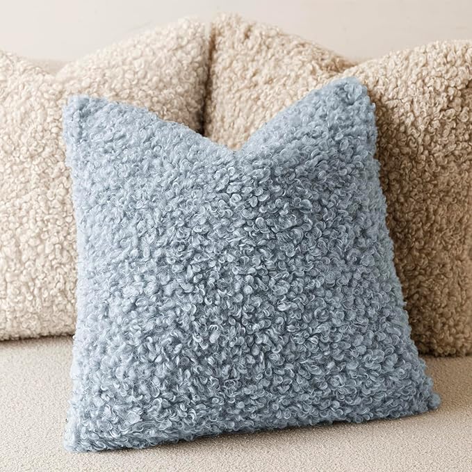 Foindtower 2 Pieces 26x26 Inch Misty Blue,Faux Fur Throw Pillow Cover Accent Sherpa Furry Pillow Covers Fuzzy Soft Pillowcases Cozy Sheepskin Decorative Fleece Cushion Case for Bed Couch Living Room