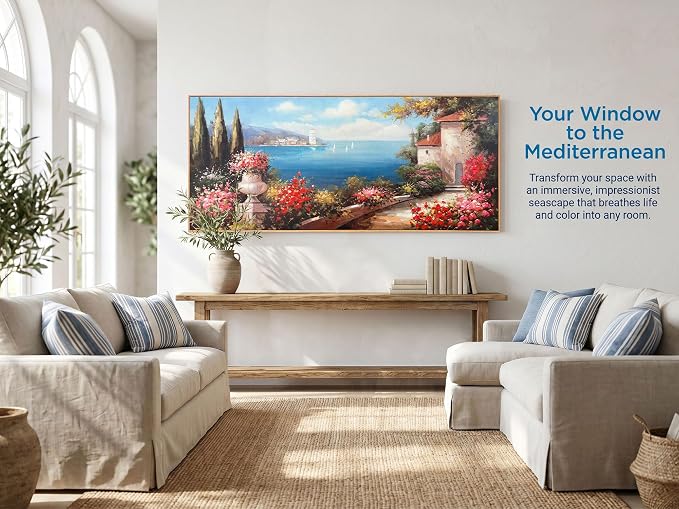 Arjun Blue Coastal Wall Art Canvas Textured Extra Large Framed 71"L x 32"W | Landscape Hand Painted Seascape Painting Bedroom Living Room Ocean Picture Artwork Home Office Wall Decor