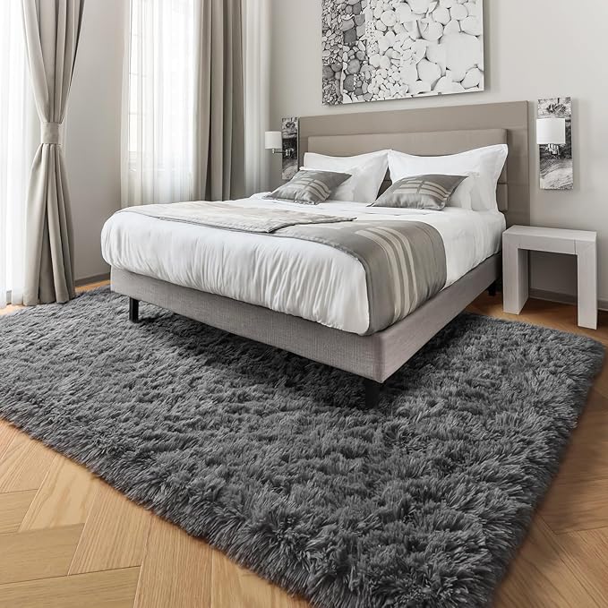 PAGISOFE Grey Area Rugs for Living Room Bedroom Rug 5x8 Rugs Soft Plush Fluffy Rug for Dorm Room Classroom Home Office Nursery Thick Indoor Carpet Fuzzy Modern Farmhouse Rugs Kids Playroom