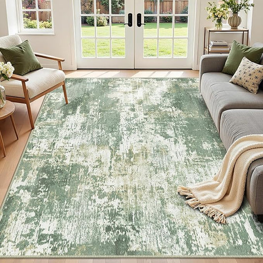 RELEANY Washable Area Rugs 5'x8' Non-Slip Modern Abstract Soft for Living Room Entryway Bedroom Nursery, Print Pattern, Light Green/Yellow