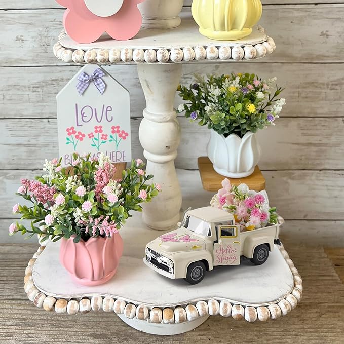 Spring Butterfly Truck Decor, Pink Spring Floral Truck Decorations for Home Indoor, Mini Wildflowers Truck Tiered Tray Decor, Rustic Farmhouse Kitchen Tabletop Decorations for Office
