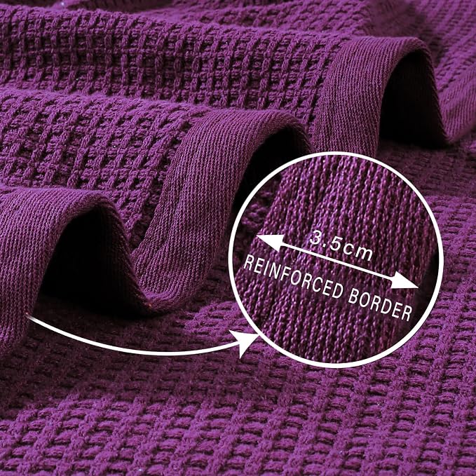 TreeWool Premium 100% Cotton Waffle Queen Blanket (90"x90", Plum) | Breathable Lightweight Moisture Wicking Soft Knit Thermal Blanket for Summer, Bed or Sofa All-season Comfort Machine Washable