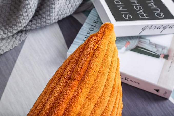 TangDepot Velvet Big Corduroy Pillow Covers 22x22 Deep Orange 2-Pack | Soft wide-stripe corduroy pillow cover, hidden zipper, machine washable, easy refresh, for bedroom living room indoor outdoor