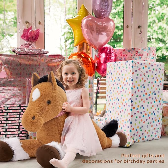 MaoGoLan Large Horse Stuffed Animal, Big Horse Plush Toy for Girl Boy, Ridable Stuffy Pony for Kid, Stuffed Pony Plush Pillow for Baby Shower, Easter Birthday Gifts, Party Favor Decor, 47 inches