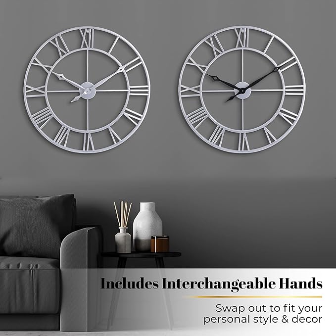 CLXEAST Large Modern 30 Inch Wall Clock Silver, Oversized Big Roman Numeral Metal Wall Clocks for Living Room Decor, Home Office,Dinning Room
