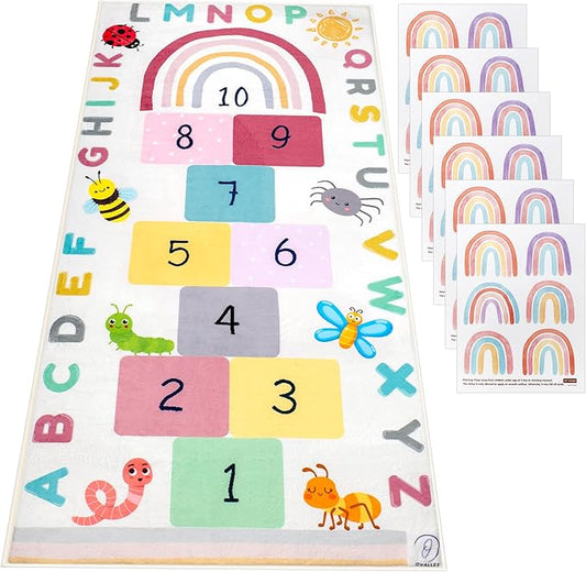 Hopscotch Rug for Kids, Hopscotch Play Mat, ABC Classroom Learning Mat, Small Kids Rug for Playroom, Non-Slip Educational Carpet for Kids Room or Classroom (Numbers & Squares)