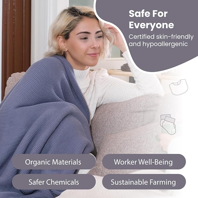 Dalisa Alina Throw Blanket 100% Organic Cotton, Soft Lightweight Blanket for Couch & Bed, 50 x 60 Inches, Aegean Blue