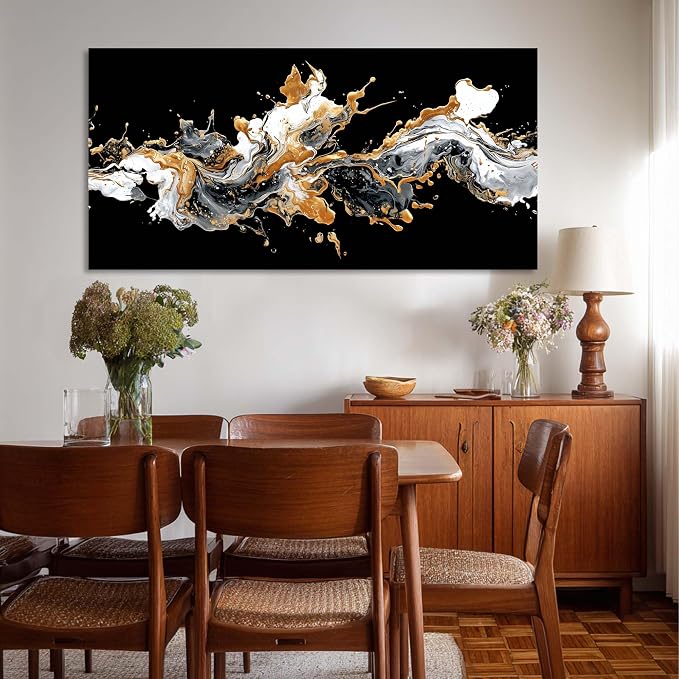 Ggaafet Black and White Abstract Wall Art for Living Room Canvas Painting Prints Beautiful Pigment Water Drop Art Deco Modern Artwork Office Bedroom Family Room Decor Extra Large