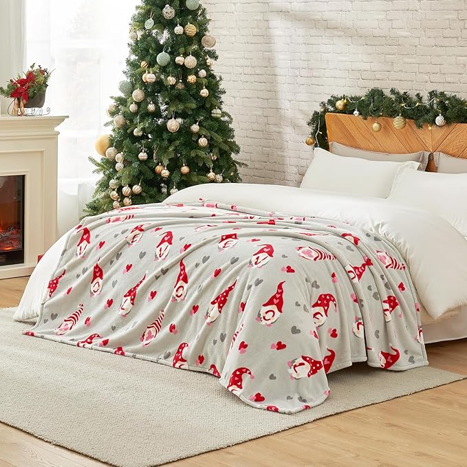 Cozy Bliss Premium Gnome Love Heart MilkyPlush Throw Blanket, Soft Cozy Print Fleece Blanket for Couch, Home Décor, Easter and Mothers Gift, 290GSM, Gnome Love,60"x80"