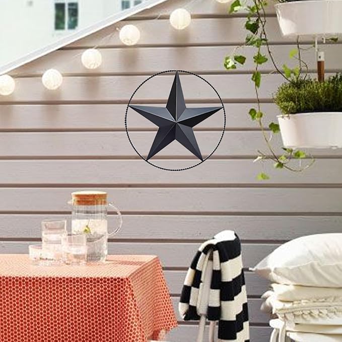 JoyEvy 12.4" Black Barn Star Wall Decor, Metal Stars for Outside or Inside Texas Stars Art Rustic Vintage Western Country Home Farmhouse Wall Decoration
