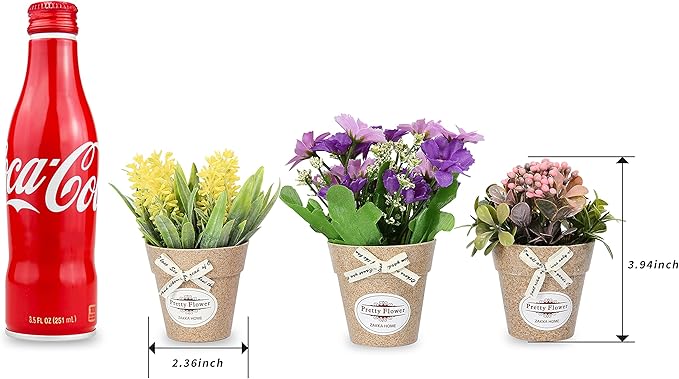 LUEUR Set of 6 Potted Artificial Flowers Fake Flowers with Vase Faux Flowers in Pot, Spring Decor for Home Office Floral Arrangement for Table Dinning Room Decoration Shelf Decor