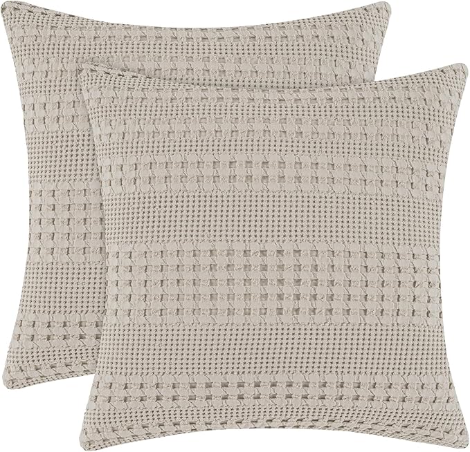 PHF 100% Cotton Waffle Weave Euro Sham Covers, 2 Pack 26" x 26" Bed Pillow Covers for Elegant Home Decor, No Filling, Luxury Aesthetic Soft Euro Pillow Cases for Bed, Pearl Gray