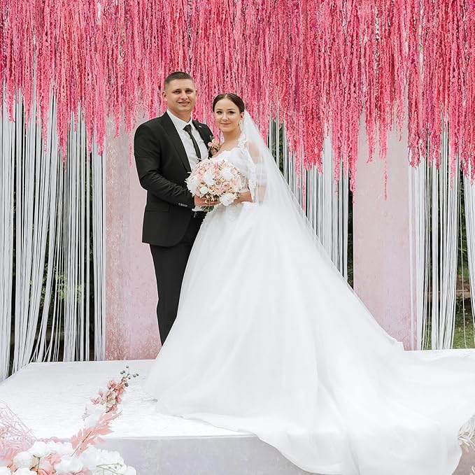 Suncalla 12 Pcs Rose Pink Spring Natural Dried Amaranthus Hanging Flowers Amaranthus Artificial Flowers for Wedding Arch Bouquet Floral Garland Wall Home Decoration (23 Inch)