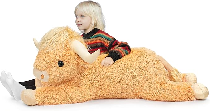 WDXDSOB 38.5 Inch Yellow Giant Highland Cow Plush Stuffed Animal - Large Cow Pillow Gift for Kids and Adults, Couch & Bed Decor