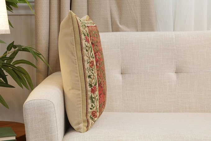 Charlotte Home Furnishings Inc Tapestry Red Tree of Life Throw Pillow Covers 18x18, European 100% Cotton Jacquard Woven Fabric, Boho & Vintage Inspired Decorative Cushion for Living Room and Sofa