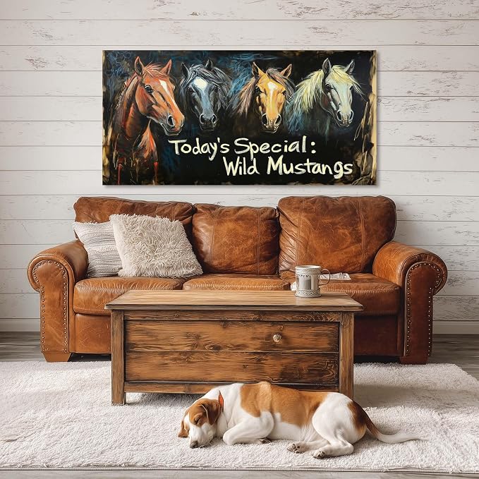 Ggaafet Rustic Horses Wall Art for Living Room Canvas Oil Painting Prints Today's Special Wild Mustangs Art Deco Retro Artwork Office Bedroom Farmhouse Dining Room Decor Large