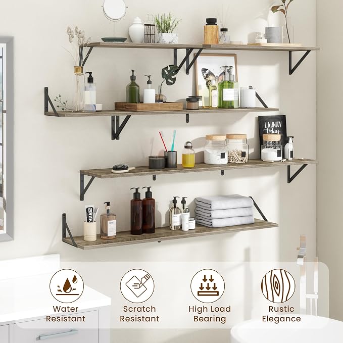 Acovy Deep Floating Shelves for Wall,36Wx8D Wall Mounted Shelves Set of 2,Wall Storage Floating Shelf with Sturdy Metal Brackets for Living Room,Bathroom,Kitchen,Office,Grey