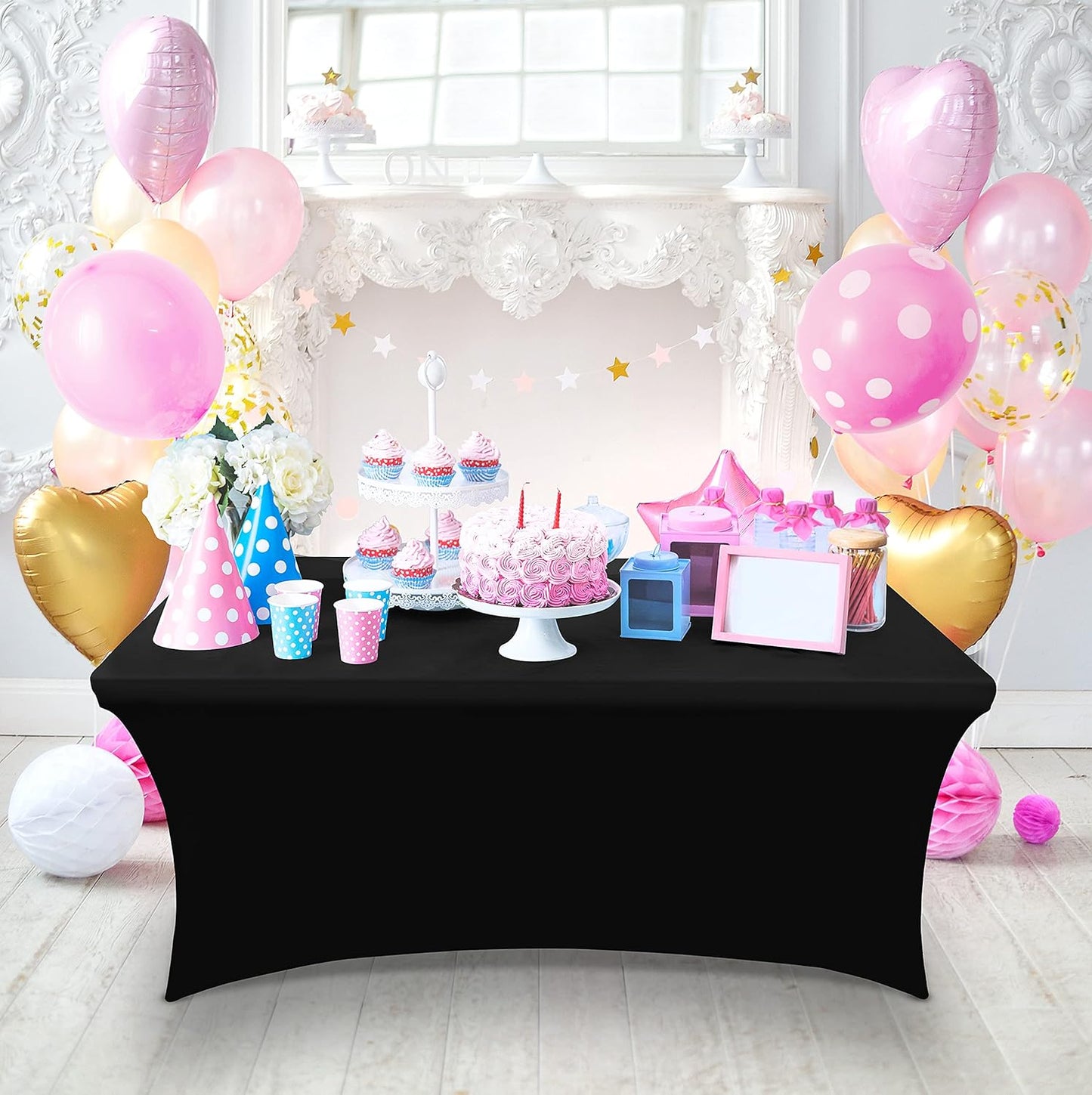 Utopia Kitchen 8FT Spandex Tablecloth [1 Pack, Black] 200 GSM Stretch, Fitted, Washable and Wrinkle Resistant Table Cloth Rectangle Cover for Trade Shows, Wedding, Parties [96Lx30Wx30H Inch]