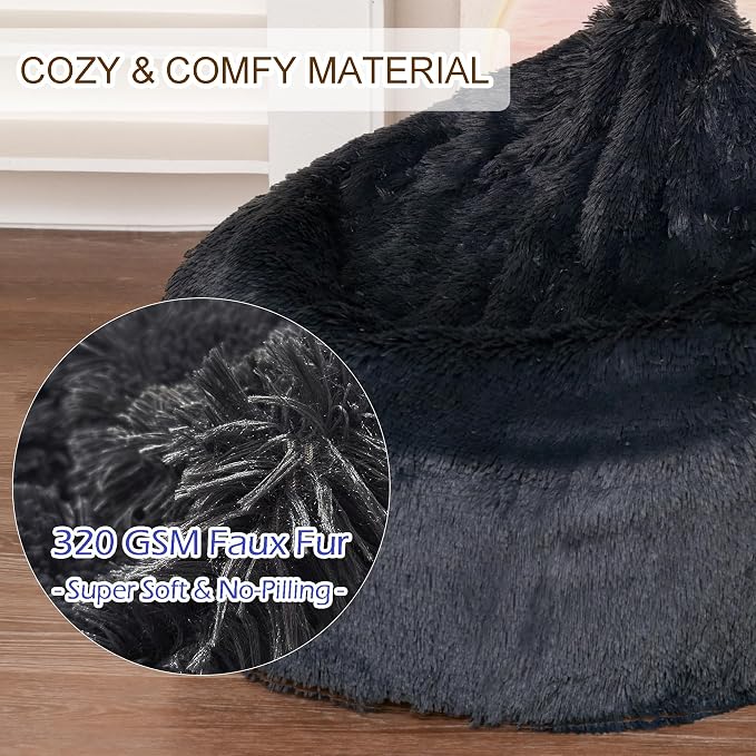 BCU Bean Bag Chairs for Kids and Adults Without Filler (Cover Only) Comfy Plush Fluffy Bean Bag Chair Cover Lazy Sofa Cover for Bedroom Living Room, Dark Grey