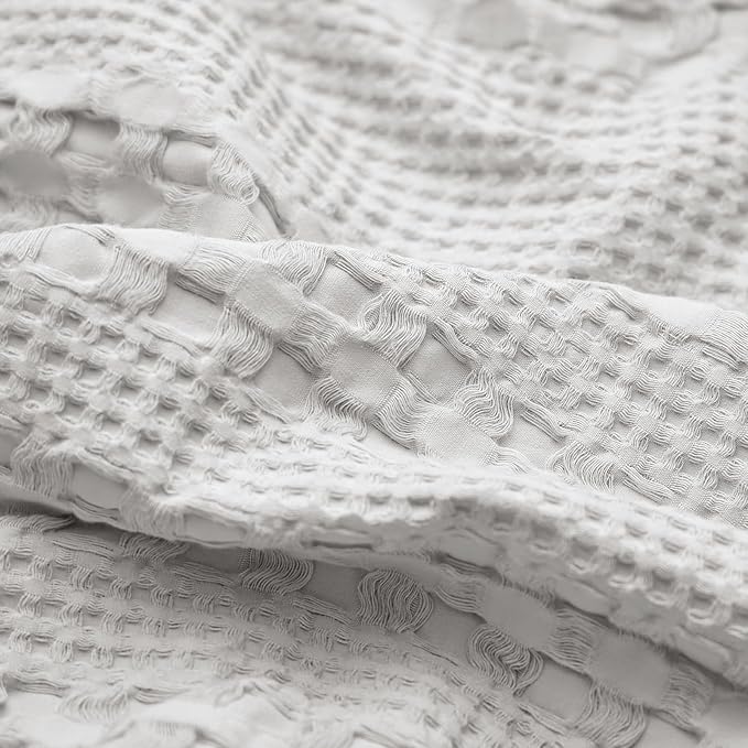 PHF 100% Cotton Ruffle Waffle Pillow Shams Standard Size, 2 Pack 20" x 26" Soft Skin-Friendly Pillowcases, No Filling, Aesthetic Home Decor, Breathable Waffle Weave Bed Pillow Covers, Light Grey