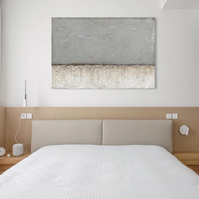 NANKAI Art Hand-painted White and Grey Minimalist Oil painting Large Canvas Painting Modern Abstract art home wall Decoration Painting 30x45 inches