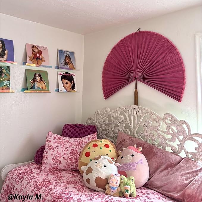 ChumDecor Fan Wall Decor,Large Bamboo Fan Wall Art for Boho Hanging Headboard,Decorative Folding Fan for Over Bed Decorations, (Pink, 31inch)