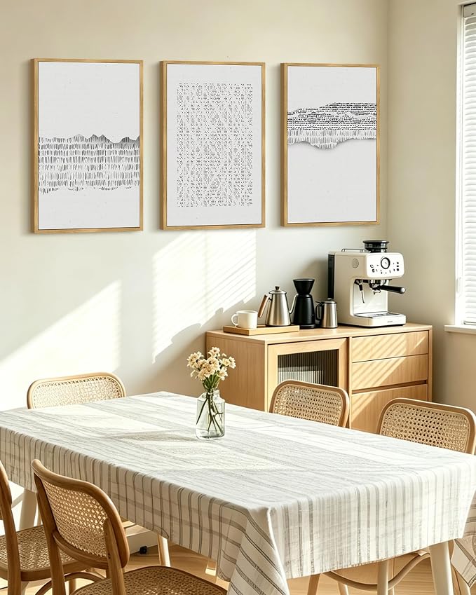 PHOPAGO Gray Abstract Framed Wall Art Large 16x24in Mid Century Minimalist Boho Wall Decor Modern Neutral Farmhouse Rustic Art Bedroom Living Room Decor - Natural Framed