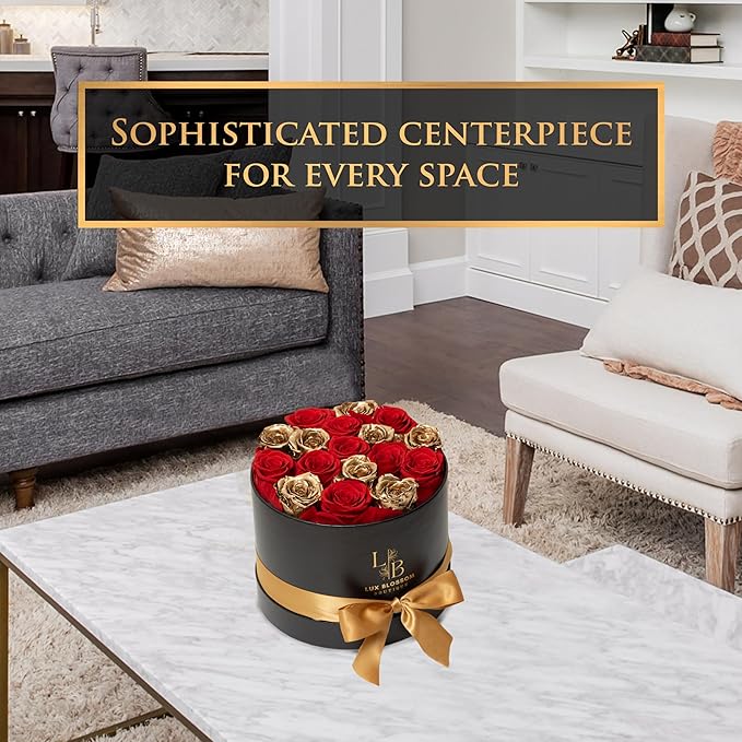 17 Forever Roses in a Box - Luxury Red & Gold Roses for Mothers Day, Gold Roses, Preserved Rose Gifts for Women, Mother's Day Flowers for Mom, Roses for Delivery Prime (Black Box)
