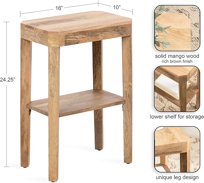 Kate and Laurel Talcott Modern Narrow Rectangle Wood Side Table, 16 x 10 x 25, Natural Wood, Transitional Decorative Slim Two-Tier End Table for Use as a Bedroom Nightstand or Living Room Accent