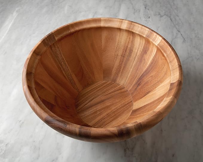 Ironwood Gourmet Acacia Wood Salad Bowl, Salinas Extra Large 16" x 8" Salad Bowl and Spring Salad Tongs Set